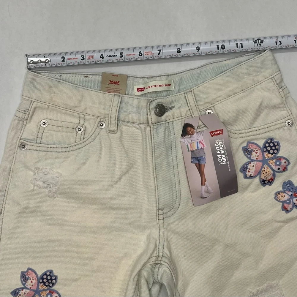 Levi’s Youth Girls Flower Embroidered Low Pitch Midi Short Size 14 NWT